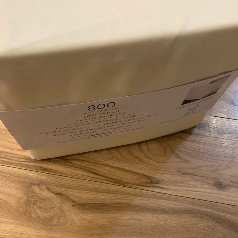 Color Sense 800TC Luxury Cotton-Blend Sheet Set - Queen - Ivory